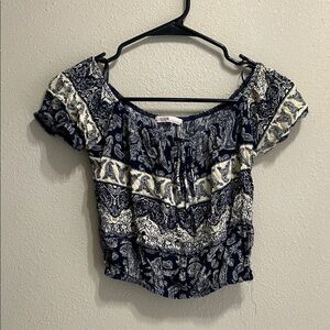 Love Culture Navy and Cream Paisley Crop Top